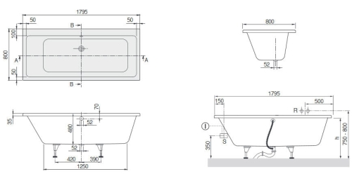 Villeroy & Boch Subway 180x80 cm egyenes fürdőkád UBA180SUB2V-01