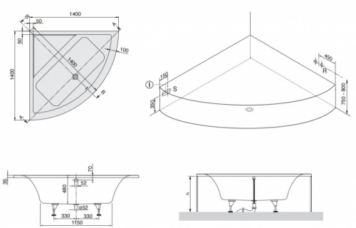 Villeroy & Boch Subway 140x140 cm sarokkád UBA140SUB3V-01