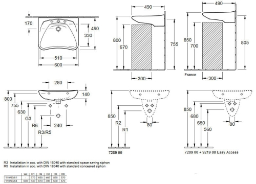Villeroy & Boch O.novo Vital 60x49 cm mosdó csaplyukkal 7119 61 01 (71196101)