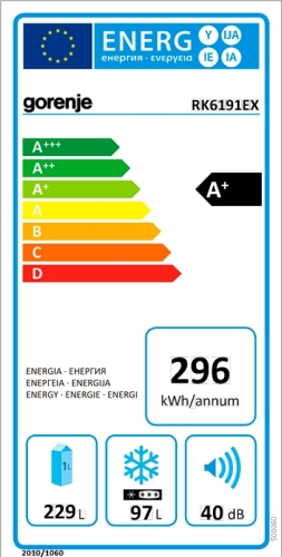 Gorenje szabadonálló kombinált hűtőszekrény A+, RK6191EX