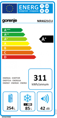 Gorenje szabadonálló kombinált hűtőszekrény A+, NRK621CLI