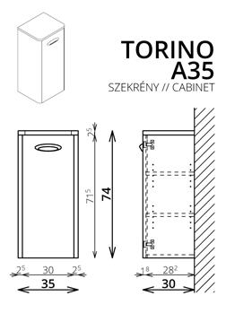 Tboss Torino A35 kiegészítő fürdőszobaszekrény sonoma