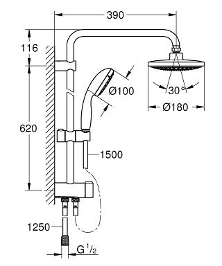 Grohe New Tempesta rendszer 180 Flex zuhanyrendszer váltóval falra szereléshez 26381000