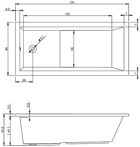 RIHO LUSSO PLUS 170x80 cm egyenes fürdőkád (BA12) B006001005