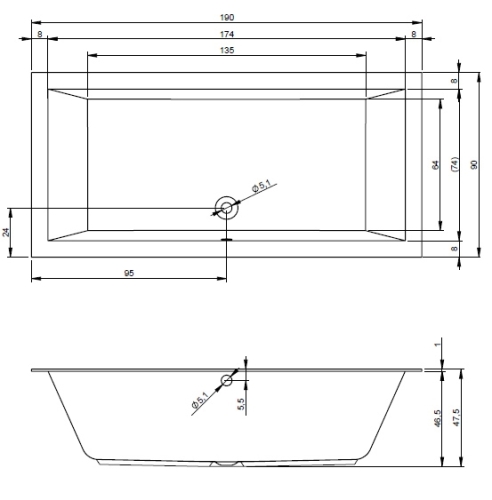 RIHO LUGO 190x90 cm egyenes fürdőkád 1 cm-es peremmel (BT05) B136001005