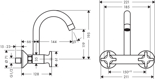 Hansgrohe  Logis Classic Kétkaros fali konyhai csaptelep 71286 000 (71286000)