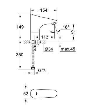 Grohe Europlus E infrás mosdócsaptelep keverés nélkül, elemes 36208 001 (36208001)