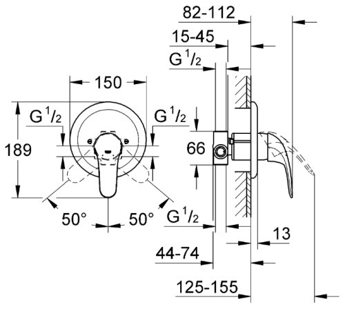 Grohe Euroeco falsík alatti zuhanycsaptelep komplett 32742 000 (32742000)