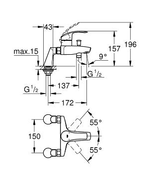 Grohe Eurosmart egykaros perembe építhető kádtöltő csaptelep 33303 002 (33303002)
