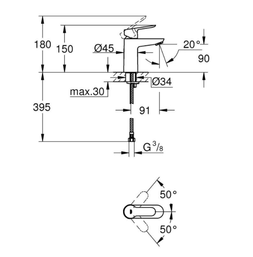Grohe BauEdge mosdó csaptelep sima testtel, króm 23330000