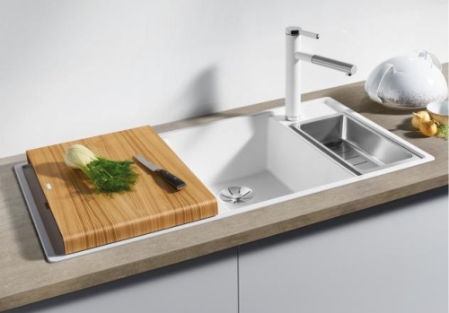 BLANCO AXIA III XL 6 S Silgranit mosogató jobboldali főmedencével fa vágódeszkával, kávé 522146