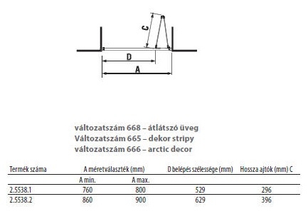 Jika Lyra Plus 80 cm-es zuhanyajtó, átlátszó üveg H2553810006681 (2.5538.1.000.668.1)