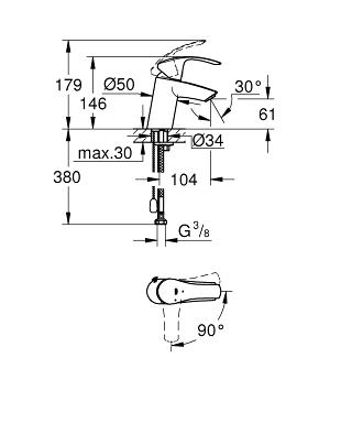 Grohe Eurosmart mosdó csaptelep cold start, láncos 23372 002 (23372002)