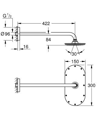 Grohe Rainshower Veris 300x150 Fejzuhany zuhanykarral, fehér/króm 26170 LS0 (26170LS0)