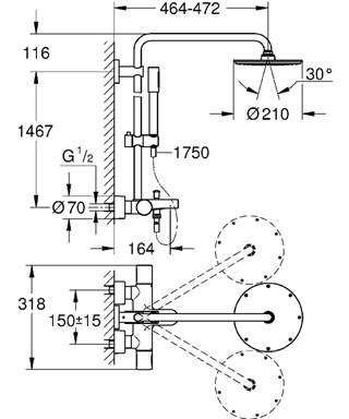 Grohe Rainshower System 210 zuhanyrendszer termosztátos kádtöltős csapteleppel 27641 000 (27641000)
