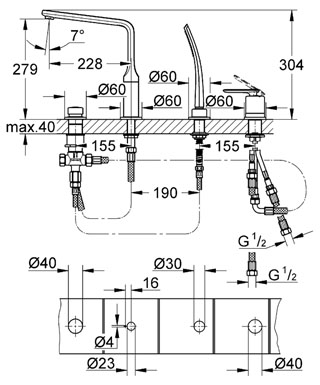 Grohe Ondus Veris 4-lyukas, egykaros kádkombináció 19373 000 (19373000)