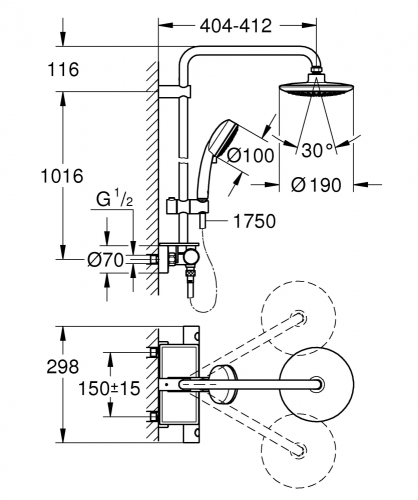 Grohe Euphoria 190 zuhanyrendszer termosztátos csapteleppel 26249 000 (26249000)