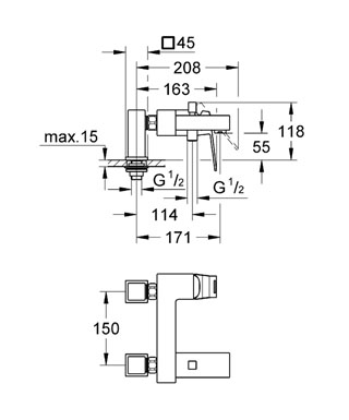 Grohe Eurocube egykaros kádcsaptelep peremre 23143 000 (23143000)