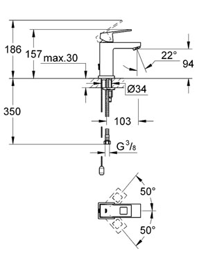 Grohe Eurocube egykaros mosdócsaptelep S-méret, behúzható lánccal 23131 000 (23131000)