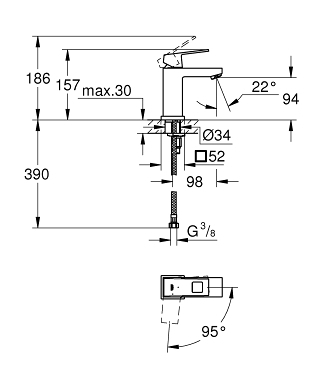 Grohe Eurocube egykaros mosdócsaptelep S-méret, cold start, sima testtel 23392 00E (2339200E)