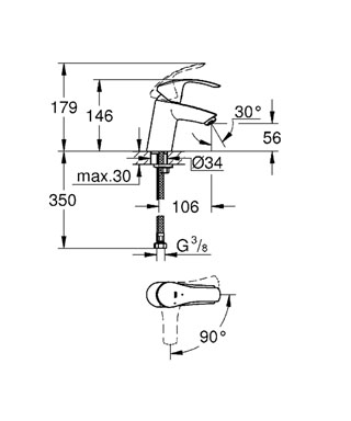 Grohe Eurosmart egykaros mosdócsaptelep, cold start, sima test 32154 002 (32154002)