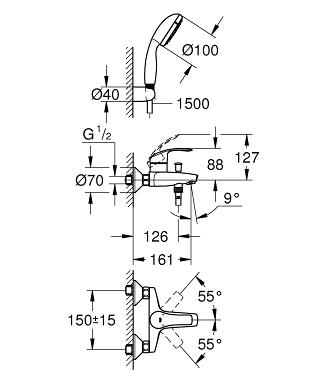 Grohe Eurosmart kádcsaptelep zuhanyszettel 33302 002 (33302002)
