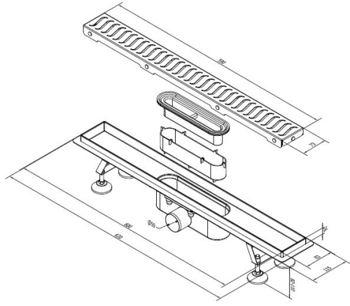 Sapho Flue inox zuhanyfolyóka ráccsal, 630 mm 74576