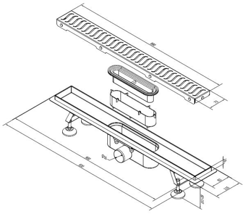 Sapho Flue inox zuhanyfolyóka ráccsal, 930 mm 74579