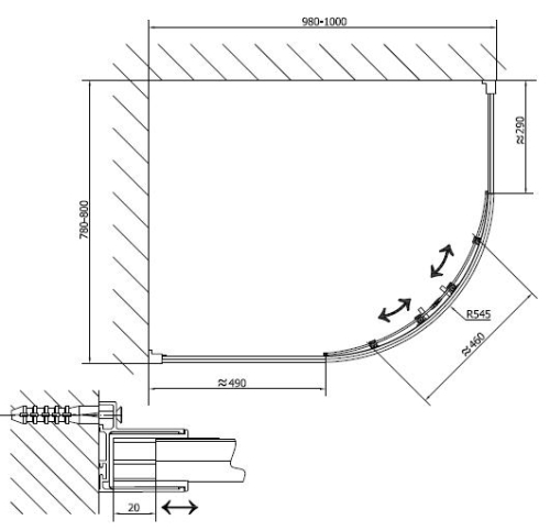 Polysan EASY LINE 100x80 cm-es aszimmetrikus zuhanykabin (EL2915)