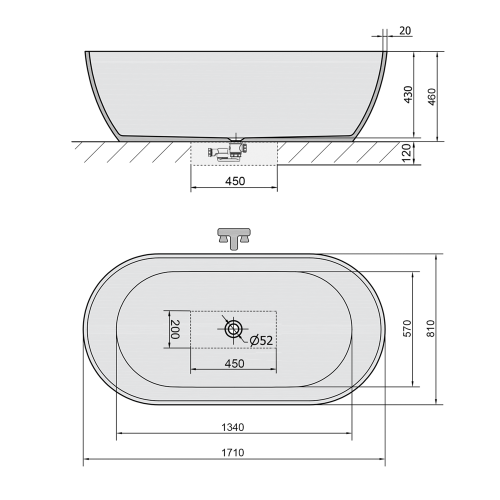 Sapho POLYSAN REDUTA 171x81 cm szabadon álló kád, fehér 72842