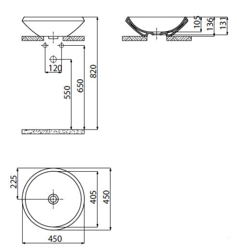 Sapho MINIMAL Ø 45 cm pultra szerelhető mosdó MN045