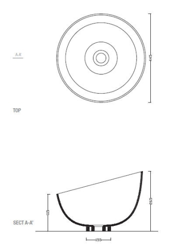 Sapho DOME OBLIQUE Ø 44,5 cm pultra szerelhető mosdó W031701