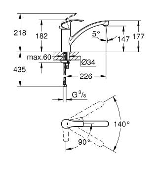 Grohe Eurosmart egykaros mosogatócsaptelep, cold start 30260 002 (30260002)