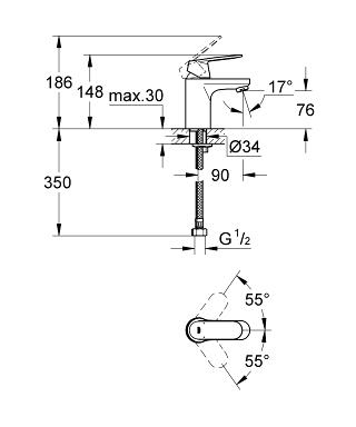 Grohe Eurosmart Cosmopolitan mosdó csaptelep, S méret sima test 32829 000 (32829000)