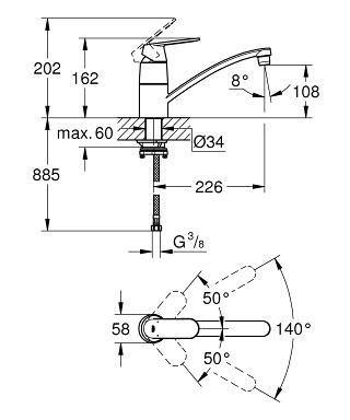 Grohe Eurosmart Cosmopolitan mosogató csaptelep ablak előtti telepítéshez 31170 000 (31170000)