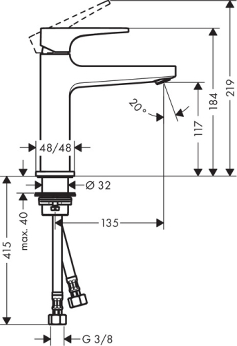Hansgrohe Metropol egykaros csaptelep 110 loop fogantyúval, push-open lefolyóval 74507 000 (74507000)