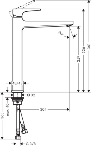 Hansgrohe Metropol egykaros magasított mosdócsaptelep 260 loop fogantyúval push-open lefolyóval, mosdótálakhoz 74512 000 (74512000)