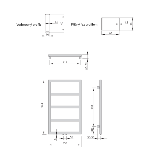 Sapho DENALI 550x904mm fürdőszobai radiátor, matt fehér DN609