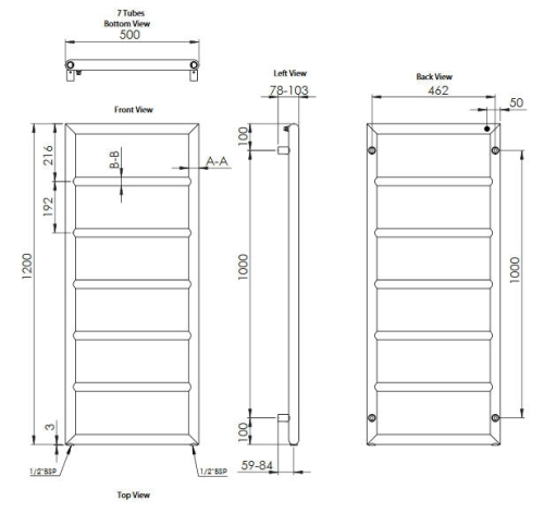 Sapho TRENDY 500x1200 mm fürdőszobai radiátor, polírozott inox (NR151)