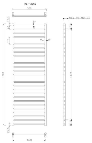 Sapho LINA fürdőszoba radiátor, csiszolt inox 500x1600 mm (NR126)