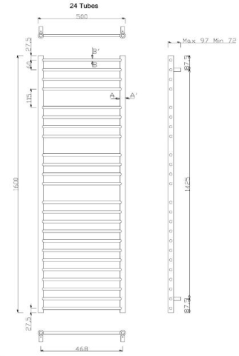 Sapho LINA fürdőszoba radiátor, polírozott inox 500x1600 mm (NR116)