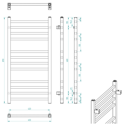 Sapho METRO 450x890mm fürdőszobai radiátor, metál ezüst IR402