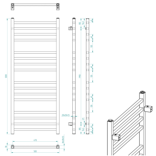 Sapho METRO 500x1200mm fürdőszobai radiátor, metál antracit IR410