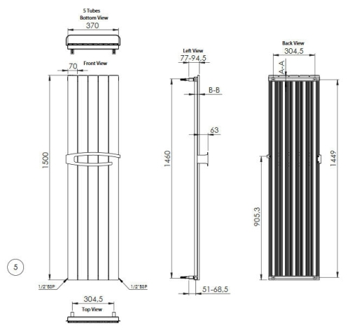 Sapho MIMOSA 370x1500 mm alumínium radiátor, fehér RAL 9016 (HL100)
