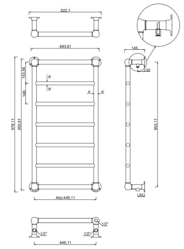 Sapho UNO 493x951mm arany színű radiátor (NR817)