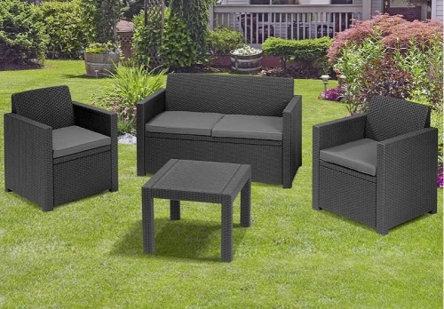 Curver Alabama set kerti bútor garnitúra, Bútor színe: Grafit színben, világos szürke párnával