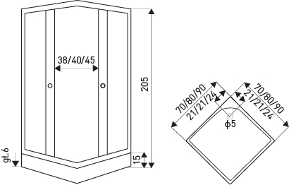 Kerra PICO szögletes zuhanykabin, Méret: 70x70 cm, Üveg színe: Víztiszta