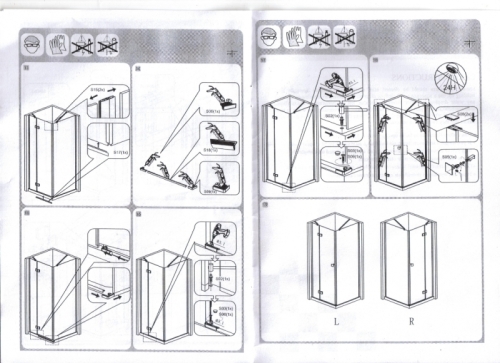 Leziter Ferraro 100 szögletes nyílóajtós zuhanykabin, Beépítési oldal: Balos kivitel(a rövid egyenes oldal szemből nézve a bal oldalon van)