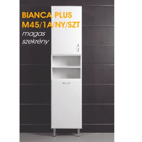 Vertex Bianca Plus magas 45 szekrény egy ajtóval, nyitott polcokkal és szennyestartóval