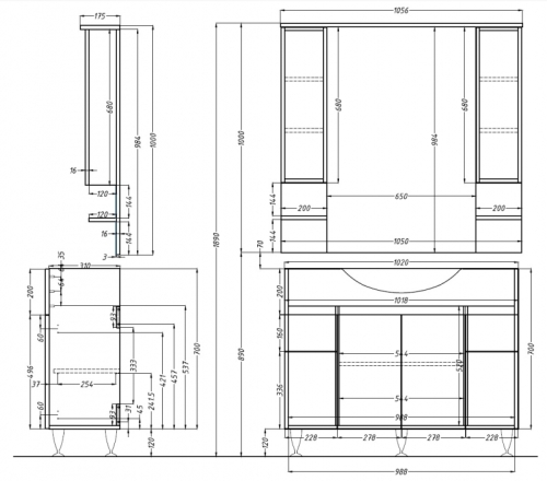 Vertex Bianca Plus fürdőszobabútor alsó elem 105 cm mosdóval